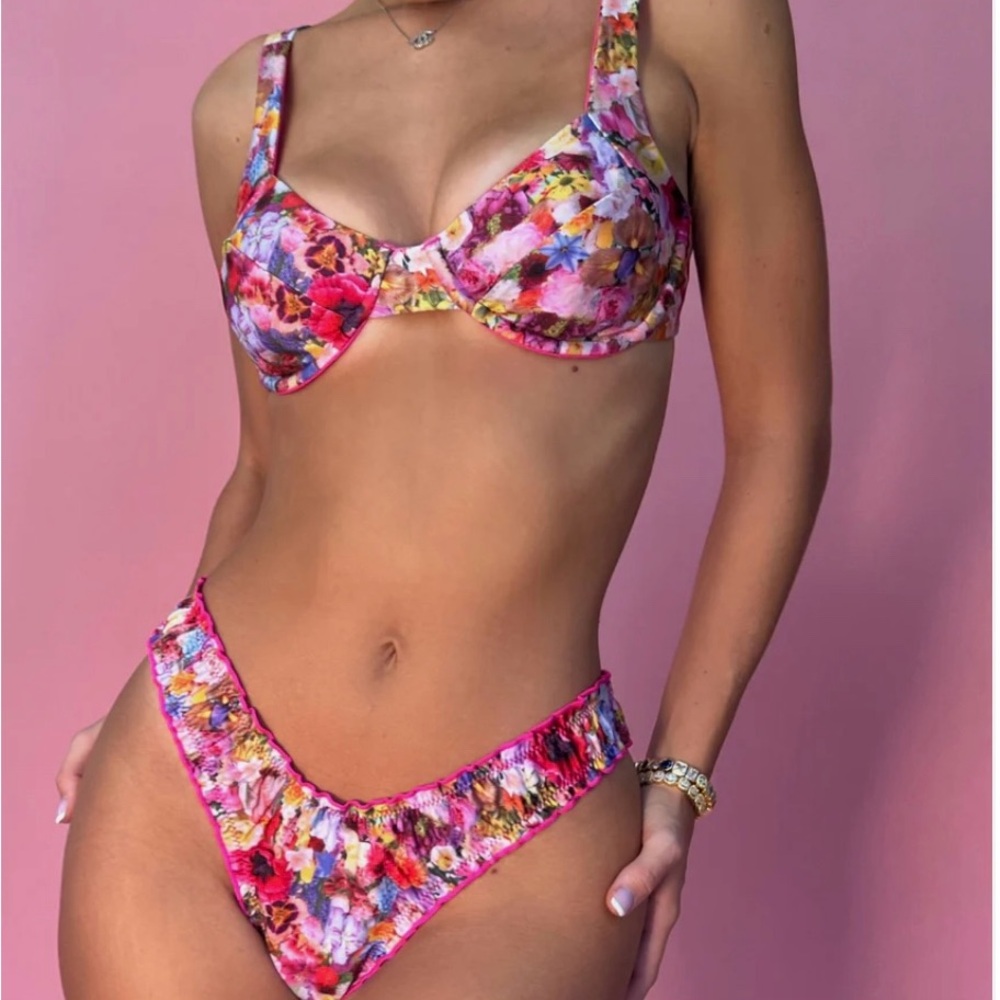 Strawberry Milk Mob Floral Bikini - Pink and Yellow